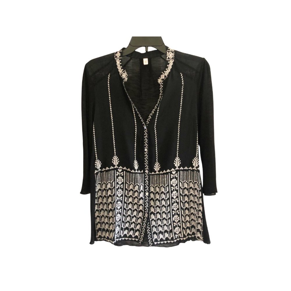 Anthropology Tiny Black Embroidered Bohemian Multimedia Top Small